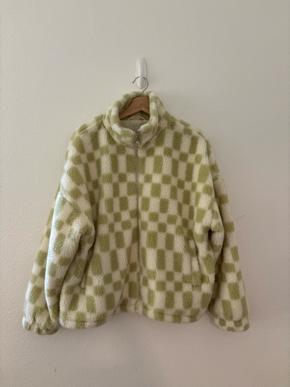A new day checkered Sherpa zip up jacket in green and white